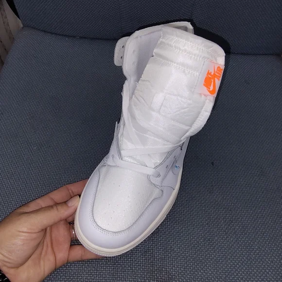 Off-White White High-Top Sneaker with Orange and Blue Accents - Picture 3 of 4